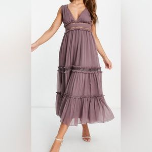 ASOS Design lace insert midi dress with ruffle detail